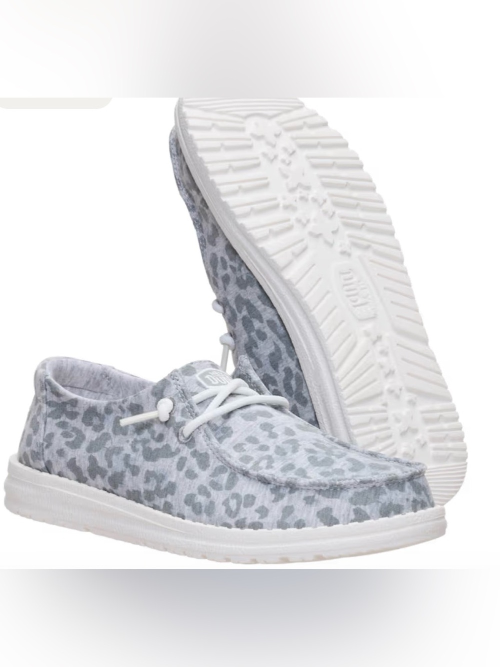 New Hey Dude Wendy Stretch Jersey Grey Leopard Size 8 Women - Picture 6 of 8